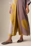Buy_Ampm_Mustard Satin, Organza Collared Silfira Printed Tunic With Palazzo 
