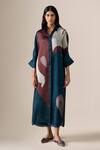 Buy_Ampm_Blue Satin, Organza Collared Silfira Printed Tunic With Palazzo _at_Aza_Fashions
