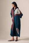 Ampm_Blue Satin, Organza Collared Silfira Printed Tunic With Palazzo _at_Aza_Fashions
