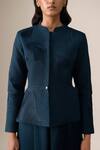 Shop_Ampm_Navy Shantoon, Satin, Organza Valla Quilted Pattern Jacket With Palazzo _Online_at_Aza_Fashions