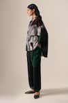 Ampm_Green Silk Organza, Satin Collared Annera Printed Shirt And Pant Set _at_Aza_Fashions