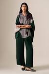 Buy_Ampm_Green Silk Organza, Satin Collared Annera Printed Shirt And Pant Set 