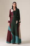 Ampm_Green Silk V-neck Areli Printed Kaftan With Belt _at_Aza_Fashions