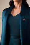 Buy_Ampm_Navy Satin, Organza Shawl Neck Elsa Collar Jacket Set 