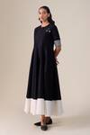Ampm_Black Chanderi Brooches Round Neck Afeesa Embellished Kurta Set _Online_at_Aza_Fashions