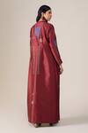 Shop_Ampm_Red Chanderi Embroidery Round Neck Maliah Abaya Kaftan _at_Aza_Fashions