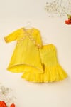 Buy_Darleen Kids Couture_Yellow Silk Mirrors, Sequins Basant Placket Embroidered Kurta With Sharara _at_Aza_Fashions
