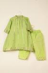 Buy_Darleen Kids Couture_Green Silk Embroidery, Zari Mehaka Stripe Kurta With Pant _at_Aza_Fashions