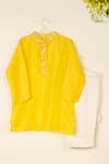 Buy_Darleen Kids Couture_Yellow Silk Sequins Basant Placket Embroidered Kurta Set _at_Aza_Fashions