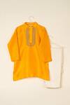 Buy_Darleen Kids Couture_Yellow Silk Embroidery Pushp Placket Kurta Set _at_Aza_Fashions