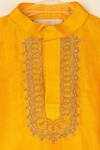Shop_Darleen Kids Couture_Yellow Silk Embroidery Pushp Placket Kurta Set _at_Aza_Fashions