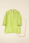 Buy_Darleen Kids Couture_Green Silk Zari, Embroidery Mehaka Stripe Kurta Set _at_Aza_Fashions