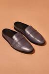 Buy_Dmodot_Gray Hoffler Grego Full Grain Crust Leather Mules _at_Aza_Fashions