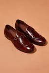 Buy_Dmodot_Brown Motivo Marrone Riveto Buckle Leather Loafers _at_Aza_Fashions