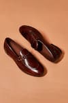 Shop_Dmodot_Brown Motivo Marrone Riveto Buckle Leather Loafers _at_Aza_Fashions
