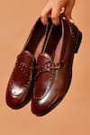 Dmodot_Brown Motivo Marrone Riveto Buckle Leather Loafers _Online_at_Aza_Fashions