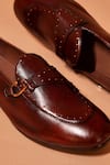 Buy_Dmodot_Brown Motivo Marrone Riveto Buckle Leather Loafers _Online_at_Aza_Fashions