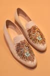 Shop_Dmodot_White Avorio Lion Motif Beaded Loafers  _at_Aza_Fashions