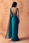 Shop_Label Moni K_Teal Crepe, Satin, Organza Applique, Chakra Pre-draped Saree With Blouse _at_Aza_Fashions