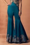 Label Moni K_Teal Crepe, Satin Embroidery, Beads, Zari V-neck Chakra Waistcoat With Sharara _Online_at_Aza_Fashions