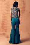Shop_Label Moni K_Teal Crepe, Satin Embroidery, Beads, Zari V-neck Chakra Waistcoat With Sharara _at_Aza_Fashions