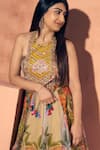 Buy_Label Moni K_Yellow Organza Embroidery, Sequins, Potpourri Printed Lehenga With Blouse _Online_at_Aza_Fashions
