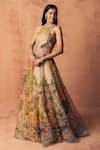 Shop_Label Moni K_Yellow Organza Embroidery, Sequins, Potpourri Printed Lehenga With Blouse _Online_at_Aza_Fashions