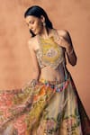 Label Moni K_Yellow Organza Embroidery, Sequins, Potpourri Printed Lehenga With Blouse _at_Aza_Fashions