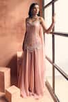 Buy_Label Moni K_Pink Georgette Embroidery, Beads Sweetheart Neck Shirin Kurta Sharara Set _at_Aza_Fashions
