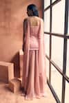Shop_Label Moni K_Pink Georgette Embroidery, Beads Sweetheart Neck Shirin Kurta Sharara Set _at_Aza_Fashions