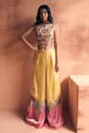 Buy_Label Moni K_Yellow Tissue, Georgette Embroidery, Tassels Jamboore Crop Top With Sharara _at_Aza_Fashions
