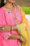 Buy_Panchhi By Kanupriya Tibrewala_Pink Silk Embroidery, Mirrors Round Neck Phool Aur Panchhi Tunic Set _Online_at_Aza_Fashions