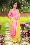 Shop_Panchhi By Kanupriya Tibrewala_Pink Silk Embroidery, Mirrors Round Neck Phool Aur Panchhi Tunic Set _at_Aza_Fashions