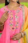 Shop_Panchhi By Kanupriya Tibrewala_Pink Silk Embroidery, Mirrors Round Neck Phool Aur Panchhi Tunic Set _Online_at_Aza_Fashions