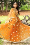 Shop_Panchhi By Kanupriya Tibrewala_Orange Silk, Net Mirrors, Embroidery, Tassels, Gota Patti, Ek Phool Lehenga Set _at_Aza_Fashions