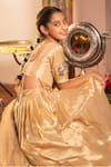Shop_Panchhi By Kanupriya Tibrewala_Gold Silk Stones, Pearls, Embroidery, Gemstones, Gota Gaja Lakshmi Lehenga Set _Online_at_Aza_Fashions
