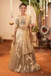 Buy_Panchhi By Kanupriya Tibrewala_Gold Silk Stones, Pearls, Embroidery, Gemstones, Gota Gaja Lakshmi Lehenga Set _at_Aza_Fashions