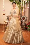 Panchhi By Kanupriya Tibrewala_Gold Silk Stones, Pearls, Embroidery, Gemstones, Gota Gaja Lakshmi Lehenga Set _at_Aza_Fashions