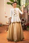 Shop_Panchhi By Kanupriya Tibrewala_Ivory Chanderi, Silk Embroidery, Stones, Pearls, Beads, Swarna Bagh Lehenga Set _at_Aza_Fashions