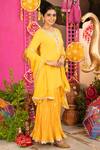Shop_Panchhi By Kanupriya Tibrewala_Yellow Crepe, Crinkle, Silk, Chiffon Embroidery, Dil Ki Rani Sharara Set _at_Aza_Fashions