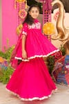 Shop_Panchhi By Kanupriya Tibrewala_Fuchsia Crepe, Tulle Sequins, Zari, Gota Rajkumari Flared Kurta Sharara Set _at_Aza_Fashions