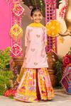 Panchhi By Kanupriya Tibrewala_Pink Silk, Tulle Embroidery Dil Ka Tukda Kurta Sharara Set _at_Aza_Fashions