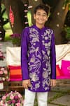 Panchhi By Kanupriya Tibrewala_Purple Silk, Cotton, Lycra Embroidery, Zari Anaar Bagh Sherwani Set _Online_at_Aza_Fashions