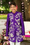 Buy_Panchhi By Kanupriya Tibrewala_Purple Silk, Cotton, Lycra Embroidery, Zari Anaar Bagh Sherwani Set _Online_at_Aza_Fashions