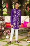 Shop_Panchhi By Kanupriya Tibrewala_Purple Silk, Cotton, Lycra Embroidery, Zari Anaar Bagh Sherwani Set _Online_at_Aza_Fashions