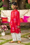 Buy_Panchhi By Kanupriya Tibrewala_Red Satin, Modal Embroidery, Beads Ek Anaar Kurta Set _at_Aza_Fashions