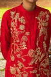 Shop_Panchhi By Kanupriya Tibrewala_Red Silk, Lycra, Cotton Embroidery Anaar Bagh Kurta Set _at_Aza_Fashions