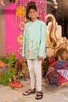 Buy_Panchhi By Kanupriya Tibrewala_Turquoise Silk, Cotton Embroidery, Beads, Sequins Prem Bagh Bandhgala Pant Set _at_Aza_Fashions