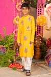 Shop_Panchhi By Kanupriya Tibrewala_Yellow Silk, Modal Embroidery, Mirrors Phool Bagh Kurta Dhoti Pant Set _at_Aza_Fashions