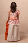 Shop_Plumcheeks_White Cotton Lace, Embroidery Rani One Shoulder Top And Pant Set _at_Aza_Fashions